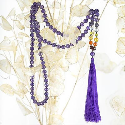 Collier mala Améthyste facetté et pompon | Achamana