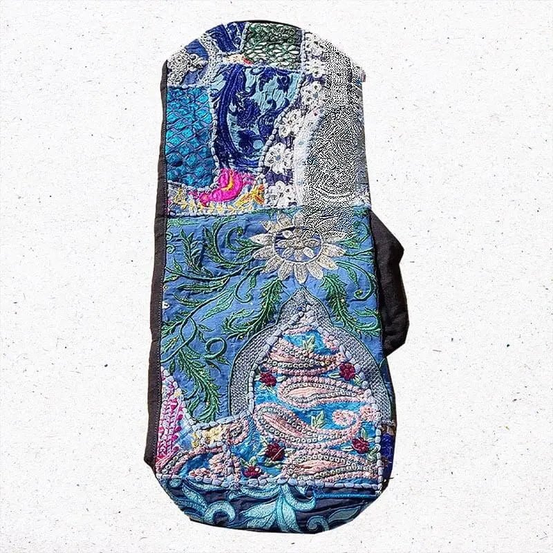 Sac transport tapis yoga en Toran design floral bleu | Achamana