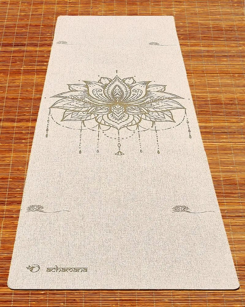 Tapis de yoga caoutchouc naturel et chanvre - fleur de lotus - Boutique yoga Marseille | Achamana