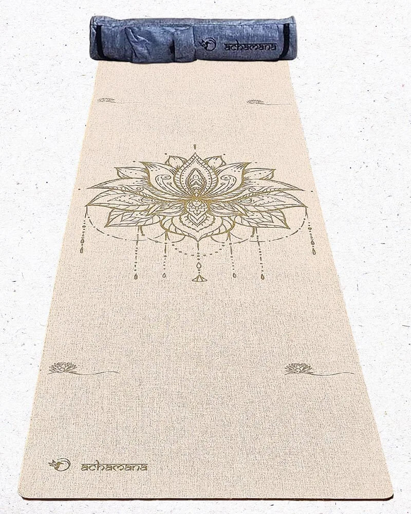 Tapis de yoga fleur de lotus + sac de transport - Tapis yoga écologique avec sac de transport | Achamana