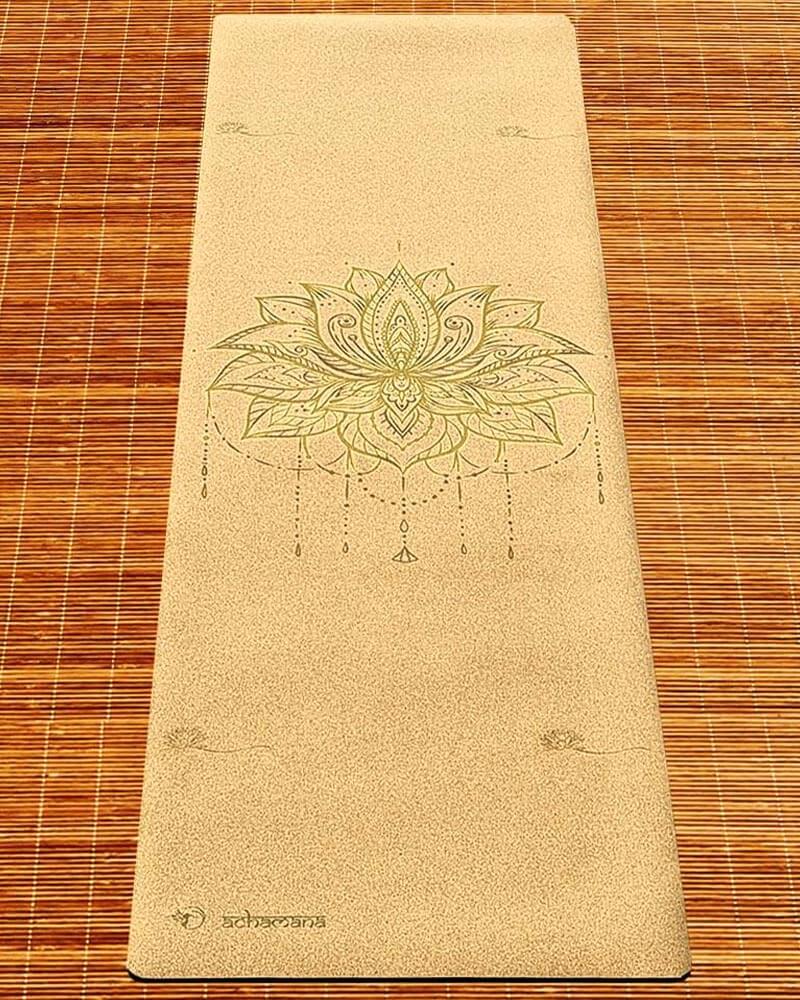 Yoga Bordeaux boutique - Tapis de yoga de voyage liège design fleur de lotus Or | Achamana