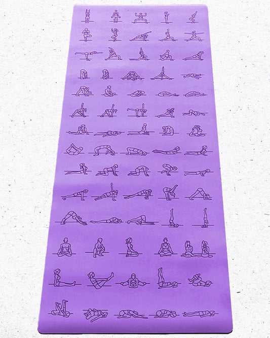 Tapis yoga débutant antidérapant violet -Asanas gravées | Achamana