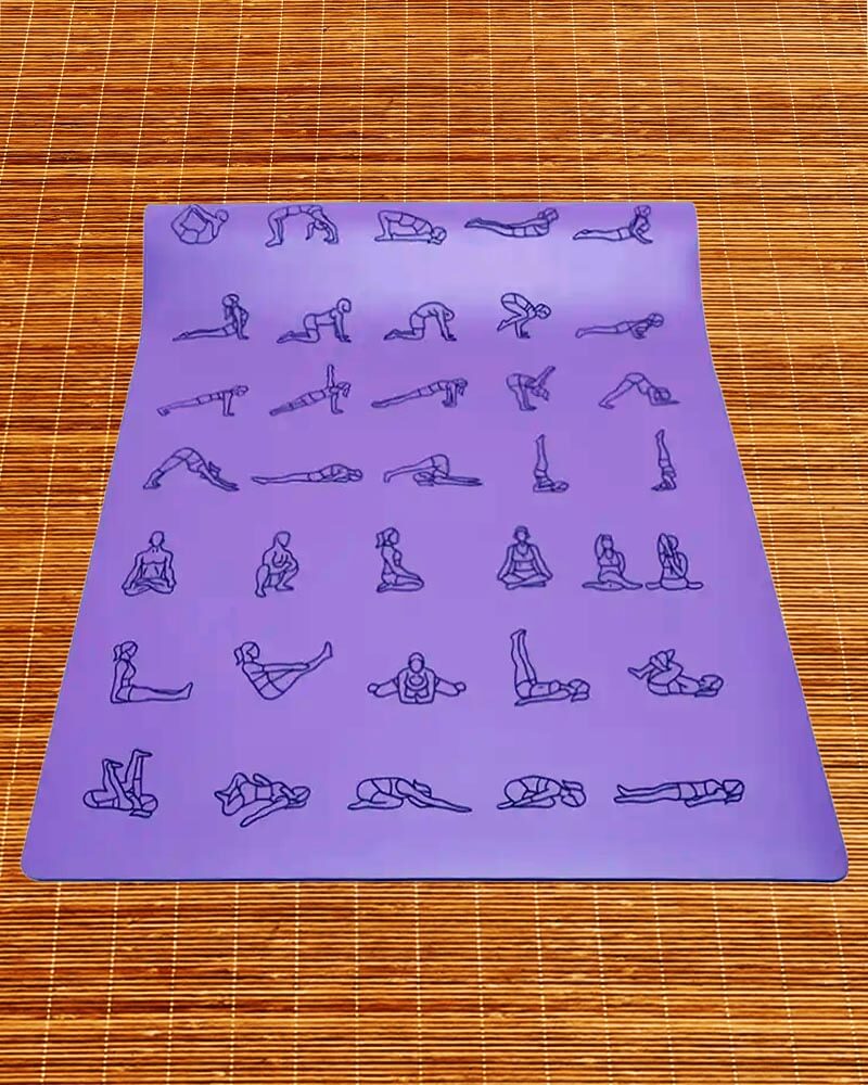 Yoga Lille - Tapis de yoga violet antidérapant postures yoga gravées | Achamana