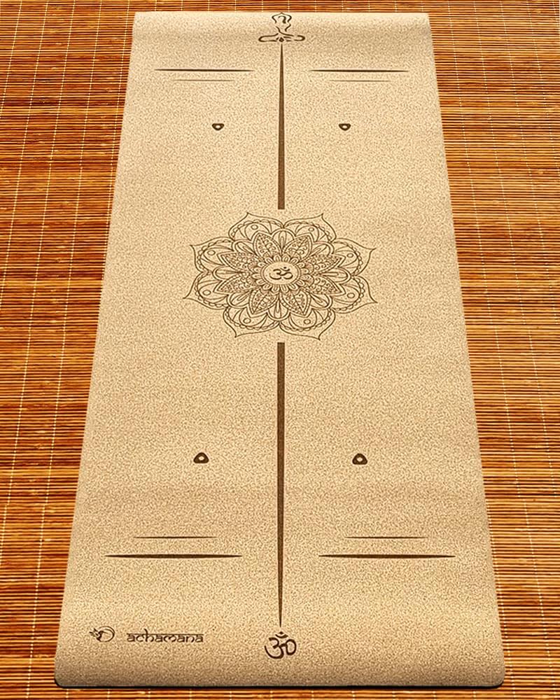 Tapis yoga écologique en liège - Mandala et ligne position pour débutant - Boutique yoga Bordeaux |Achamana