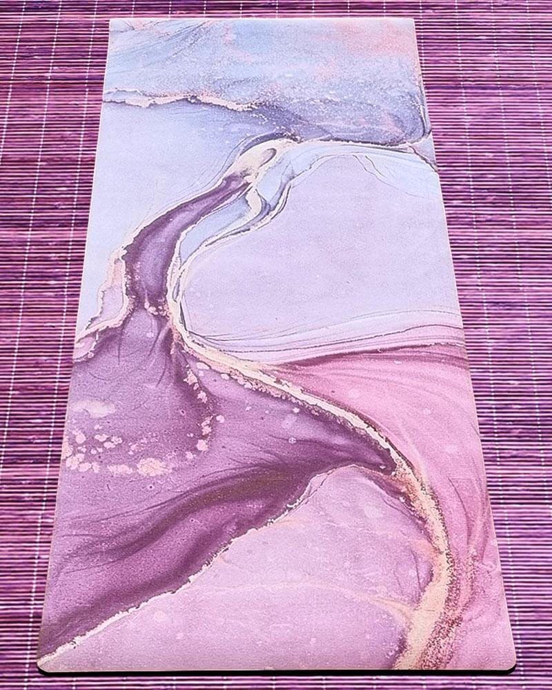 Tapis yoga antidérapant 6 mm couleur rose avec motif vague dorée | Achamana