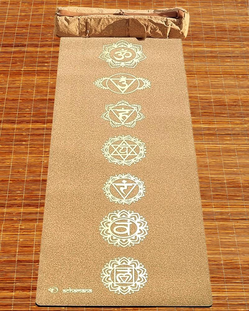 Yoga Strasbourg - Tapis yoga liege et caoutchouc 7 chakras impression  Or | Achamana