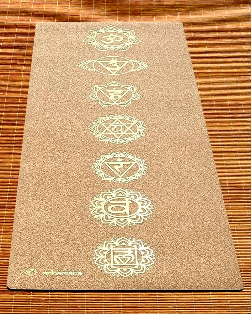 Tapis de yoga écologique en liège 7 chakras Or | Marque de yoga Achamana