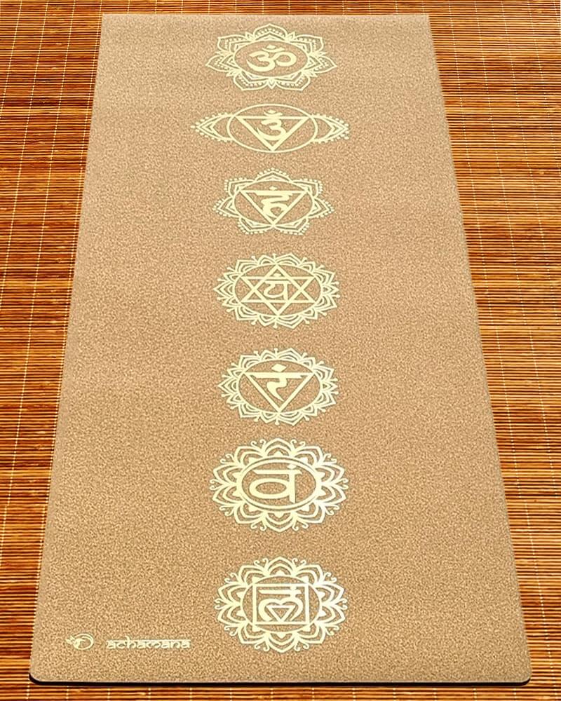 Accessoire yoga - tapis yoga liège 7 chakras imprimé Or | Achamana