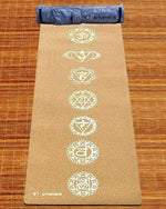 Tapis de yoga antidérapant tri plis liège - 7 chakras impression Or - Vignette | Achamana