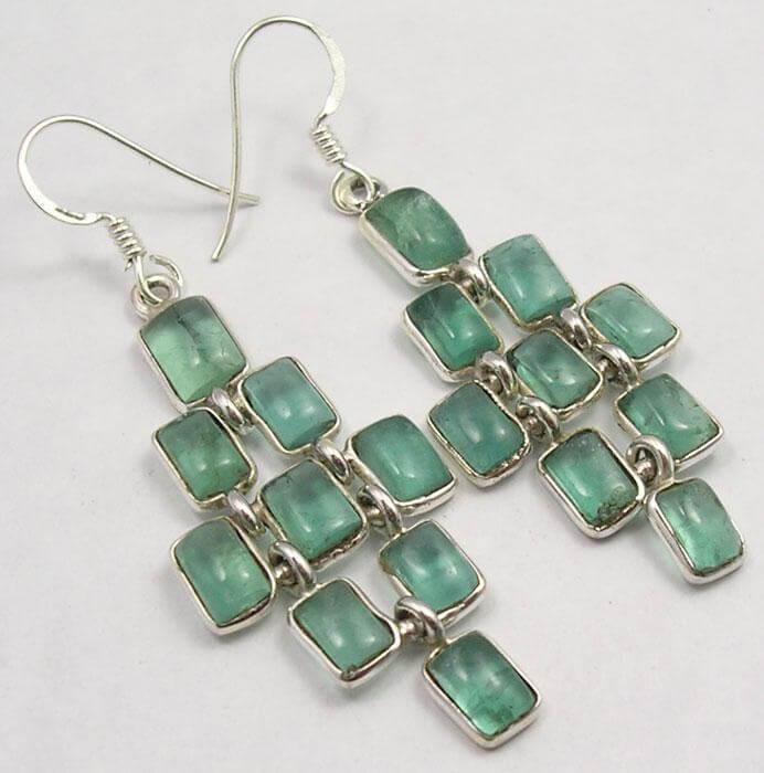 Boucles d'oreilles argent et pierres semi-précieuses- - Apatite -Noeud infini Achamana