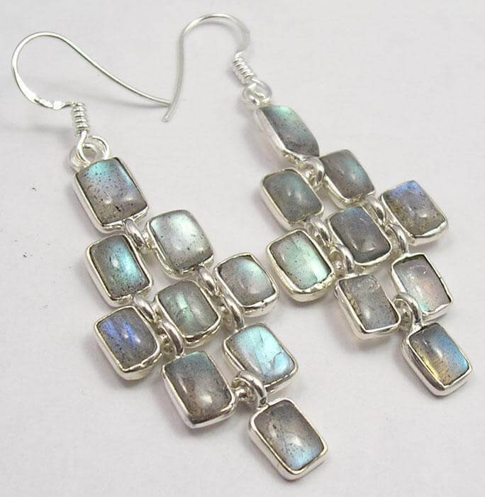 Boucles d'oreilles argent et pierres semi-précieuses - Labradorite - Noeud infini Achamana