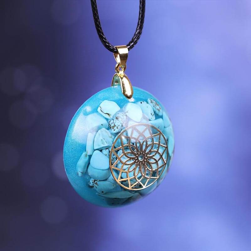 orgone Le Mans - Pendentif orgonite turquoise mandala | Achamana