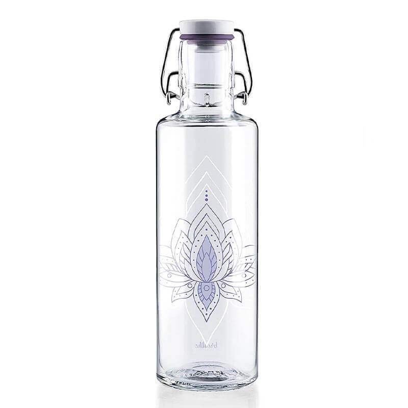 Bouteille yoga en verre énergisante fleur de lotus gravée - Boutique yoga | Achamana