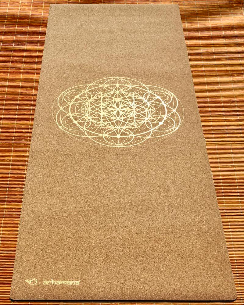 Yoga bordeaux - Tapis de yoga liège grand format Fleur de vie | Achamana