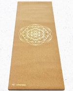 Grand tapis de yoga liège fleur de vie Or - 2,15 m - Vignette | Achamana