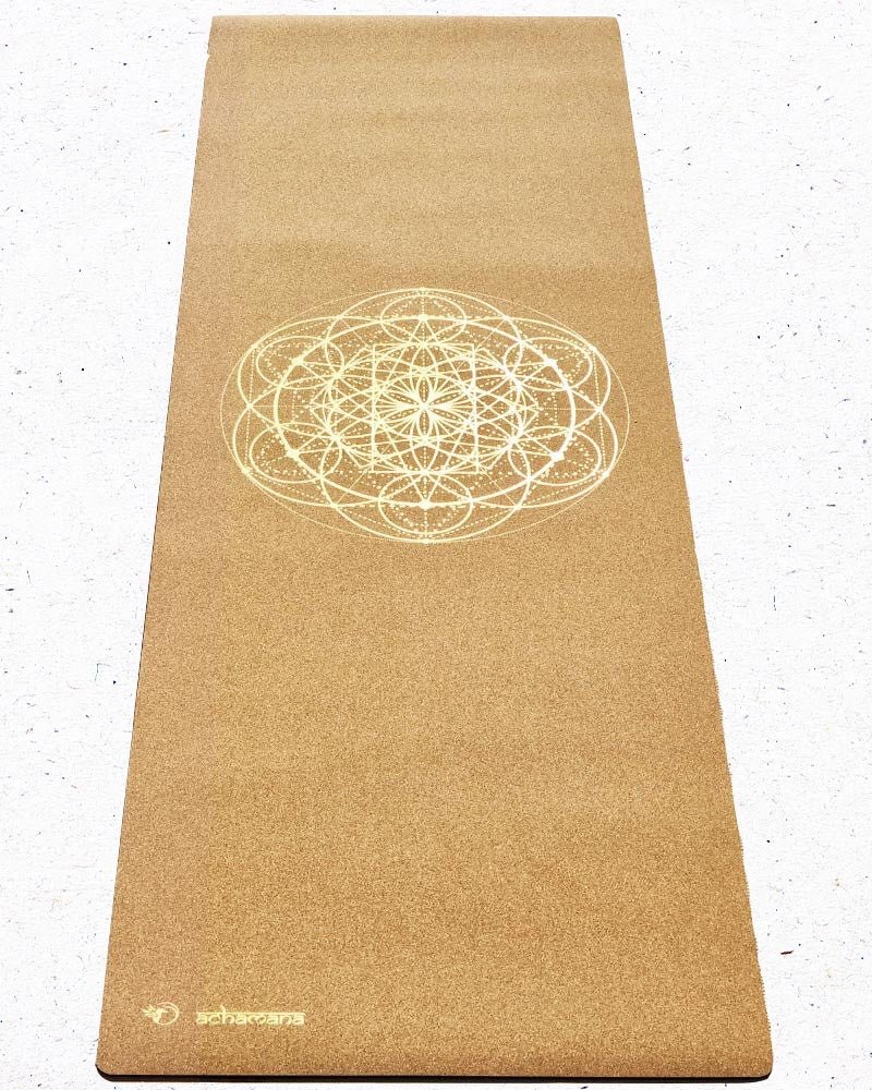 Grand tapis de yoga liège fleur de vie Or - Boutique yoga Achamana