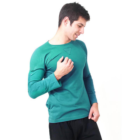 Yoga Strasbourg - Vêtement yoga homme - T-shirt manche longue vert bleu - Achamana