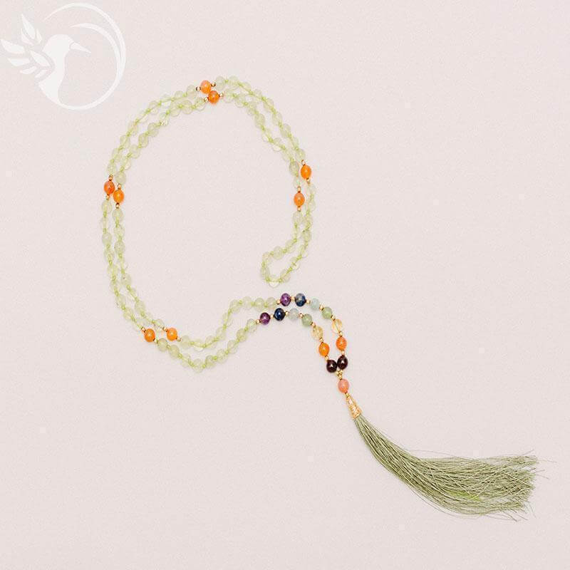 Mala Prehnite - Cornaline 7 Chakras - 108 perles 6mm Achamana