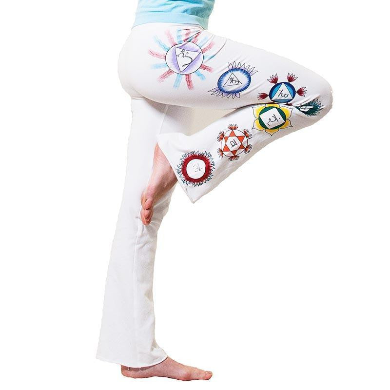 Pantalon de yoga femme - bootcut - 7 chakras peint à la main