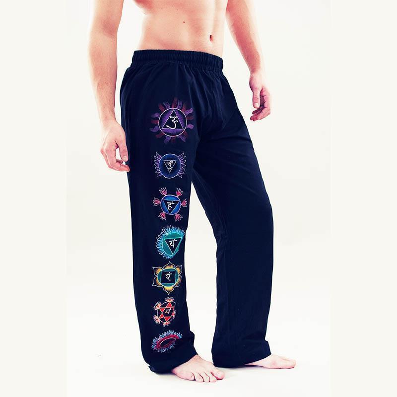 Chakra Yoga Pants - Hand Painted, Black - Yogamasti