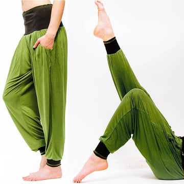 Pantalon femme yoga confortable coton bio samastha vert bleu