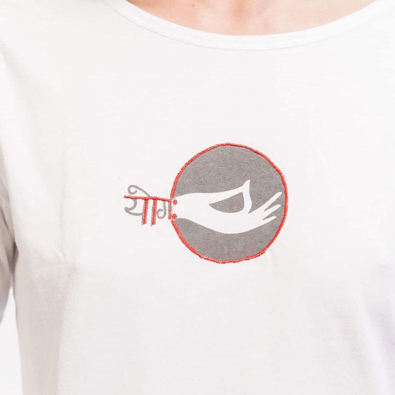 Chin mudra sur tee shirt yoga femme - Vetement yoga blanc