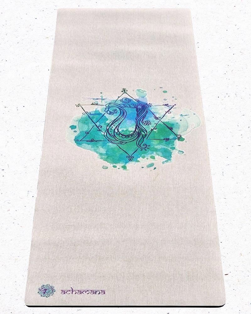 Tapis yoga ecologique - caoutchouc naturel et chanvre - design chakra du coeur - magasin yoga Paris | Achamana