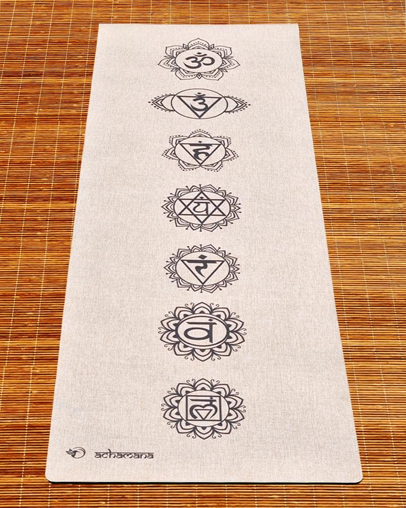 Tapis de yoga bio - caoutchouc naturel et chanvre - design 7 chakras - Accessoire yoga | Achamana