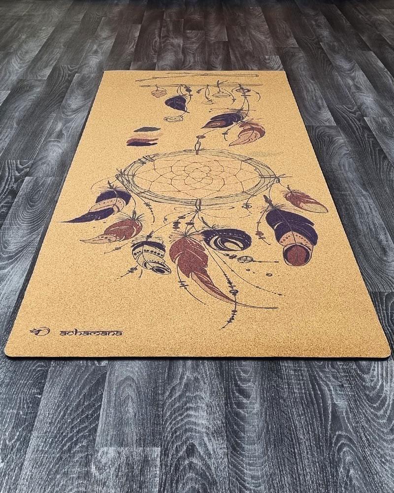 Accessoire yoga - Tapis de yoga liège - imprimé Attrape rêves | Achamana