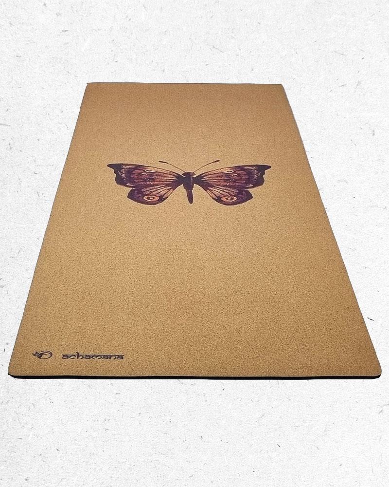 eco yoga mat en liege et gomme naturelle - motif Papillon - yoga boutique | Achamana