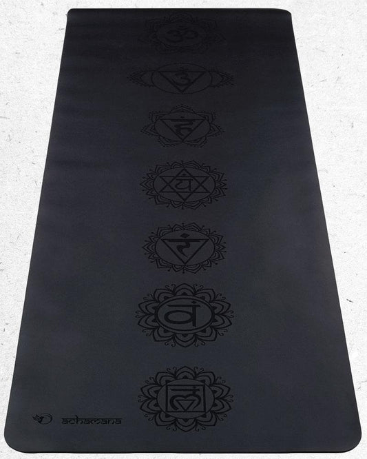 Pro Yoga Mat - Latex & Lieder - Dicke 5 mm - 7 gravéiert Chakraen