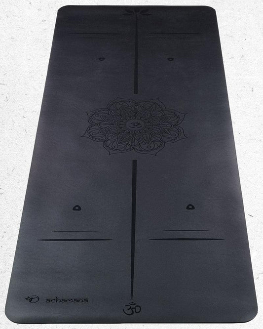 Tapis yoga professionnel - Latex et éco PU similicuir - Mandala et marqueurs position | Achamana