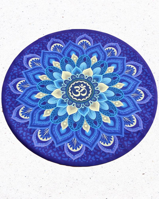 Tapis yoga rond en caoutchouc naturel et eco microfibre - motif mandala Om | Achamana