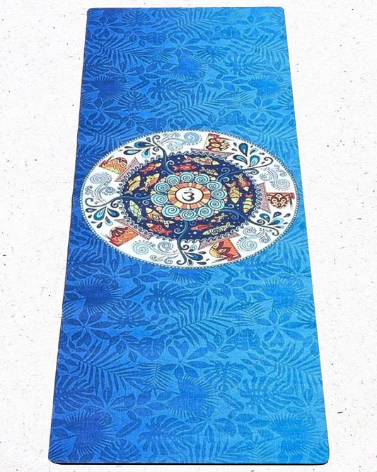 Tapis de yoga de voyage écologique antidérapant - Caoutchouc & microfibre - Mandala Ohm - Achamana