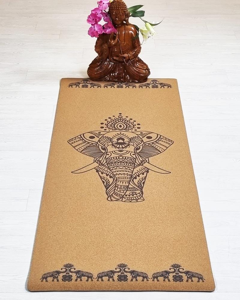 Accessoire yoga - Tapis yoga liege motif éléphant| Achamana