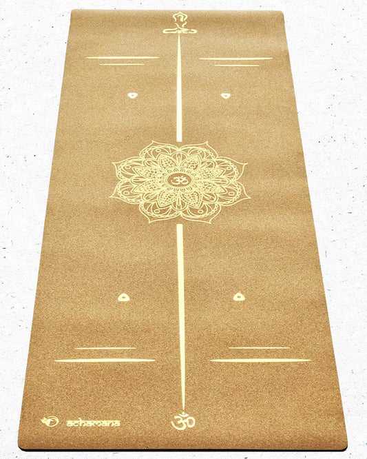 Tapis de yoga liège mandala lignes position Or