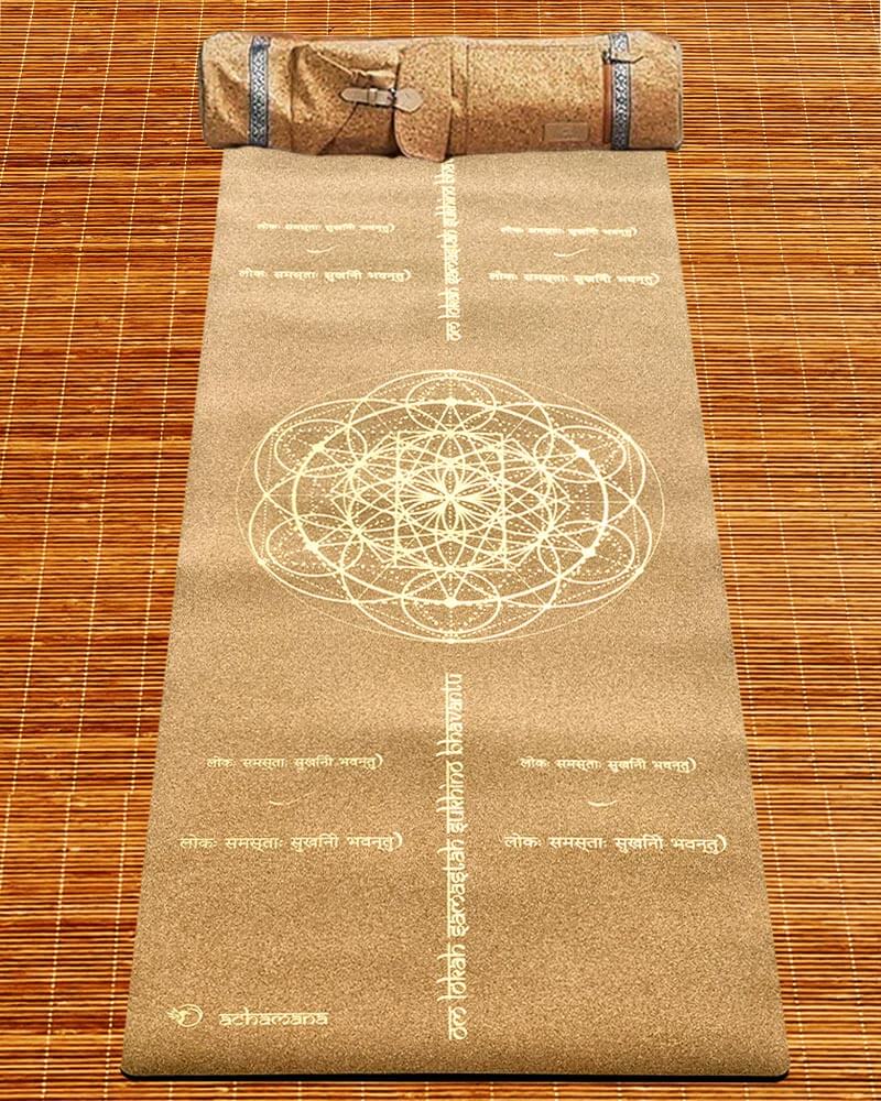 Yoga Paris - Tapis yoga liege fleur de vie + sac de transport liège | Achamana