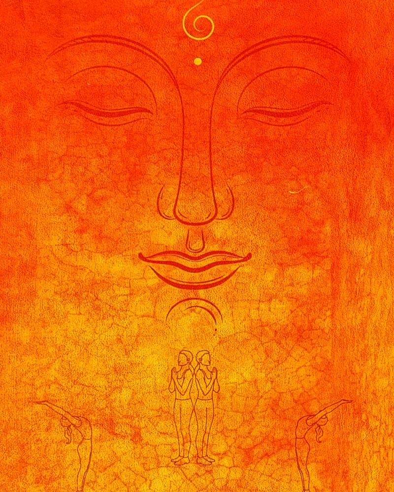 Tête de bouddha patronnant une salutation au soleil - Tapis de yoga de voyage | Achamana